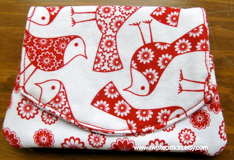 Credit Card Holder, Credit Card Wallet, birds, red and white flowers