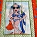 Sexy Surfing Babe Snack Mat in fun green and orange, Humerous Mug rug, place mat