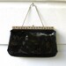 1960s Black Patent Leather Convertible Clutch with Metal / Rhinestone Frame and Kiss Clasp
