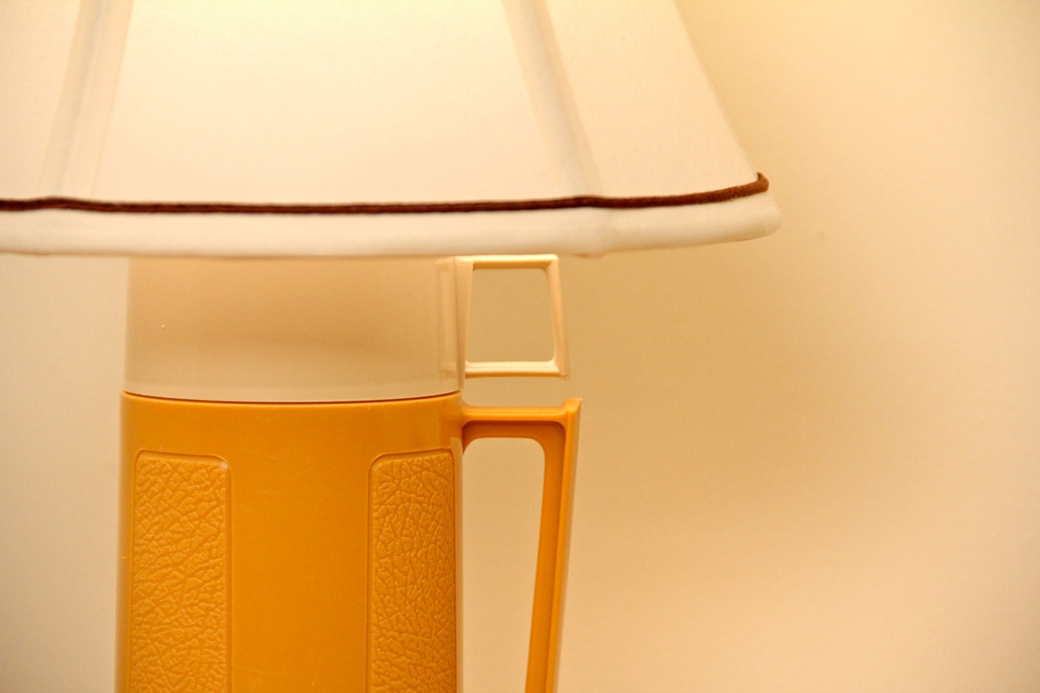 Table Lamp, Mustard Yellow Vintage Thermos - Ivory Bell-Shaped Shade