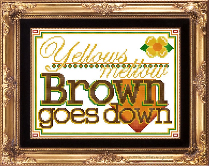 Yellows mellow Brown goes down - Grannie Panties original PDF counted cross stitch pattern 8X10