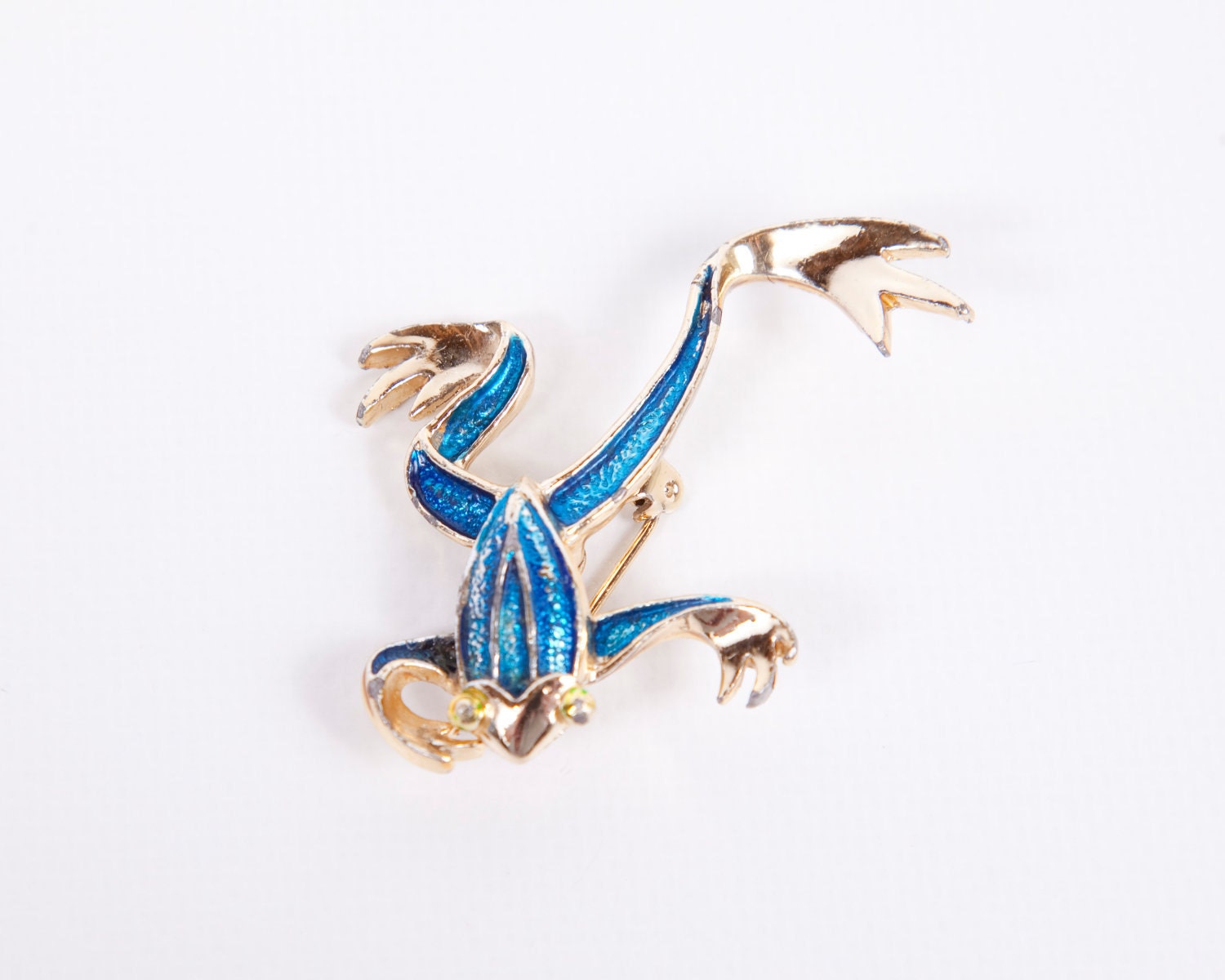 Vintage Gerrys Frog Brooch Blue Enamel Leaping Frog Pin Costume Jewelry