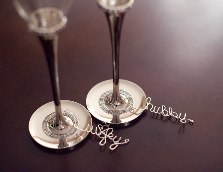 Wedding Wine Glass Charm Set, Hubby Wifey Drink Tags, Anniversary Party
