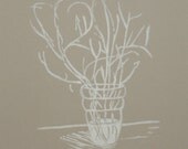 White branches in a glass vase, hand made art print