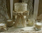 Vintage burlap wedding vase, Victorian wedding centerpiece, FALL, French Country wedding vase, Vintage wedding centerpiece,