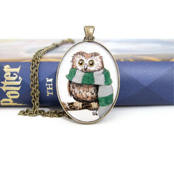 Harry Potter Necklace, Owl Jewelry, Slytherin Necklace, Hogwarts Apparel, Owl Gifts