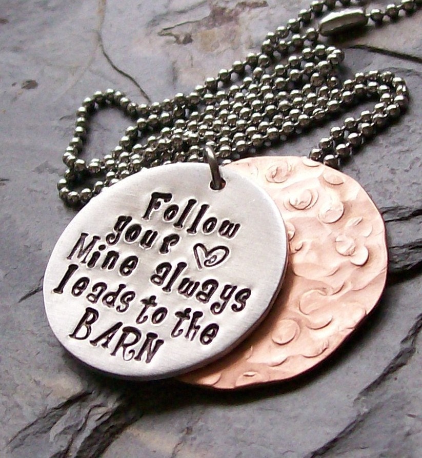 Handstamped Horse Cowgirl- Equestrian-Follow Your Heart Pendant Necklace-Mixed Metals