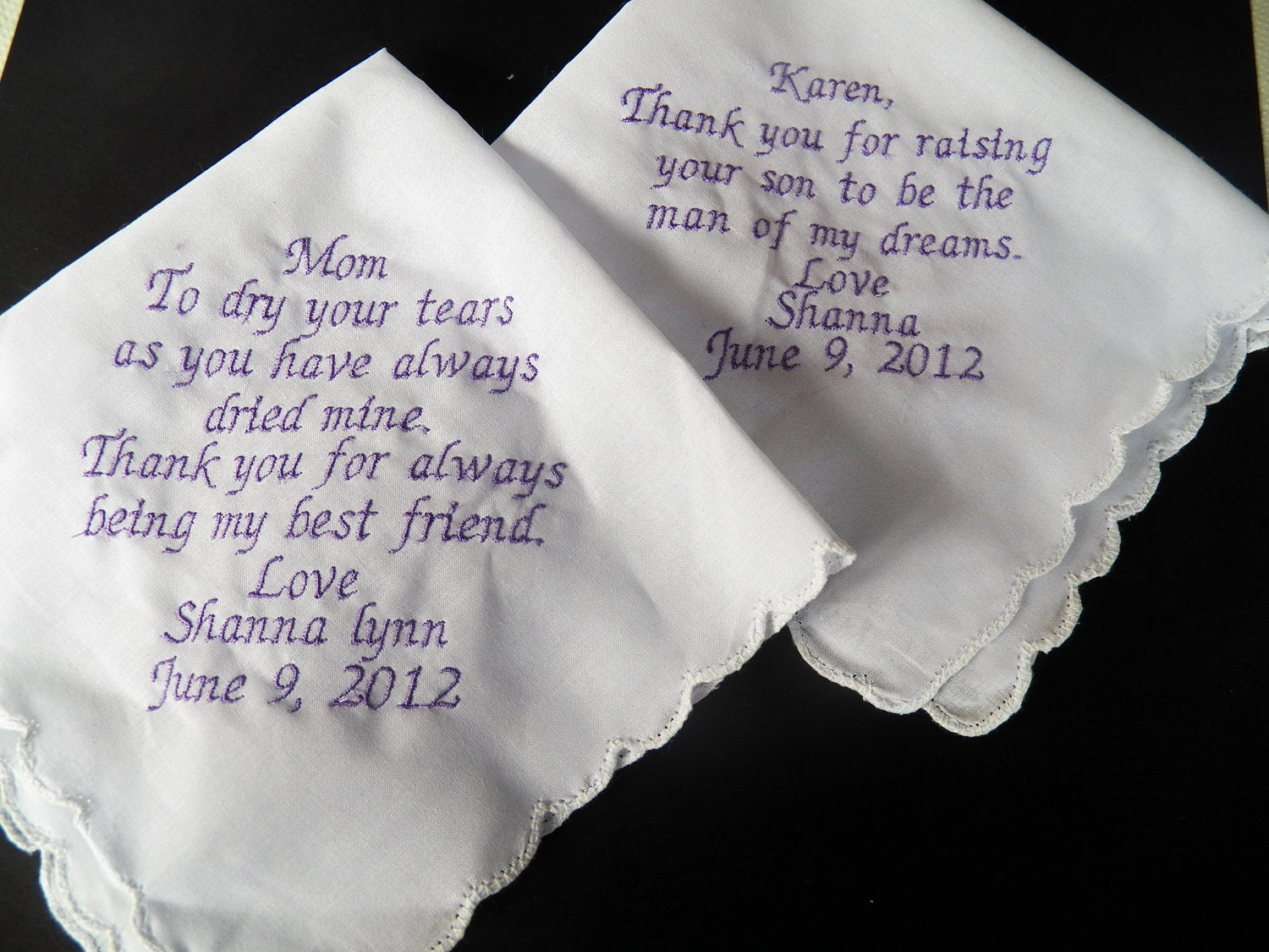 Custom MOTHER of the BRIDE and GROOM Handkerchief Wedding Custom Made