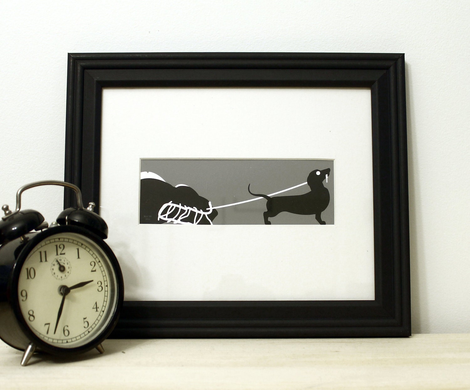 Dachshund Art Print in Gray, Black & White 11x14