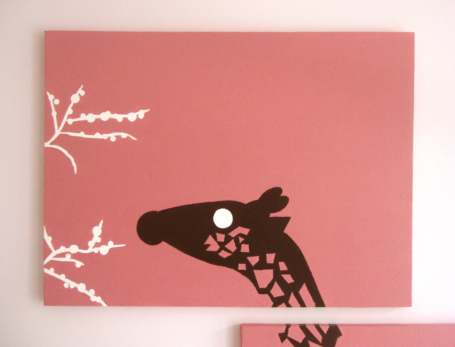 Giraffe Painting - Pink Giraffe Art - Nursery Art - Brown White - Zoo Animal Silhouette - Safari Wall Art 18 x 24 (Set of 4)