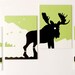 Moose Painting - Elk Painting - Moose Antlers Decor - Alaska Art - Green Black White 18 x 24 (Set of 4)