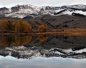 Fall colors lake reflecting mountains Colorado landscape photograph print 11x14