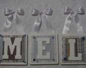Boys Blue Plaid Nursery Name Sign Plaque - Personalized Name Sign - Hanging Wall Letters - Baby Kids Personalized Custom Letters