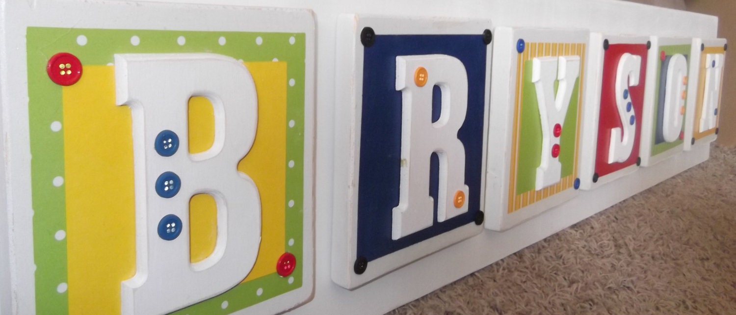 Large Boys Customized Nursery Name Sign Plaque - Personalized Name Sign - Wall Hanging - Baby Kids Personalized Customized Name Plaque Art