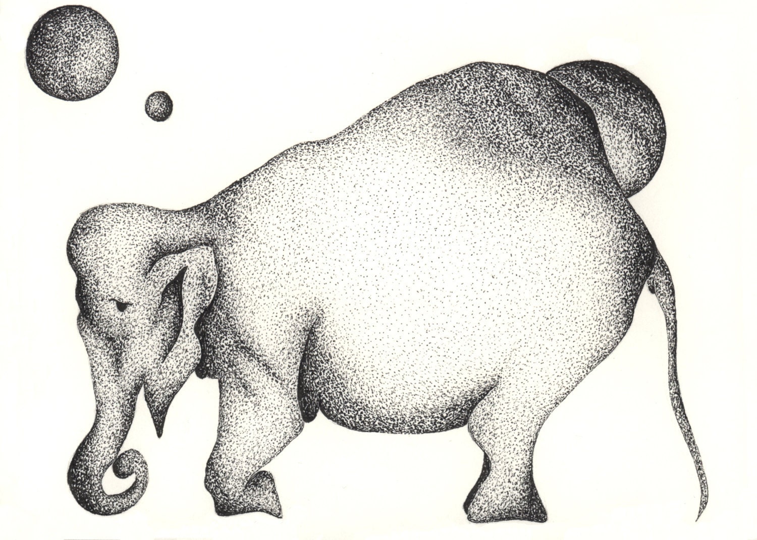 She Patiently Bowed In Respect - Original Pen And Ink Fine Art Of An Elephant By Doug Ashby
