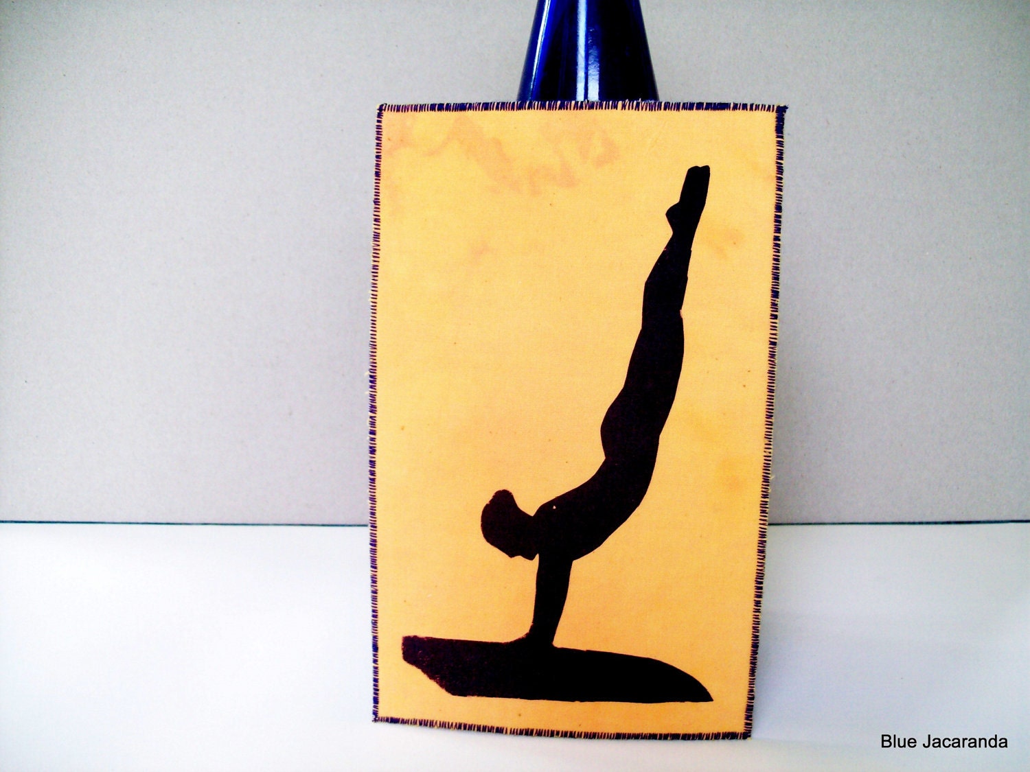 Large Gymnast Art Card Screen Print Hand Pulled Purple on Yellow