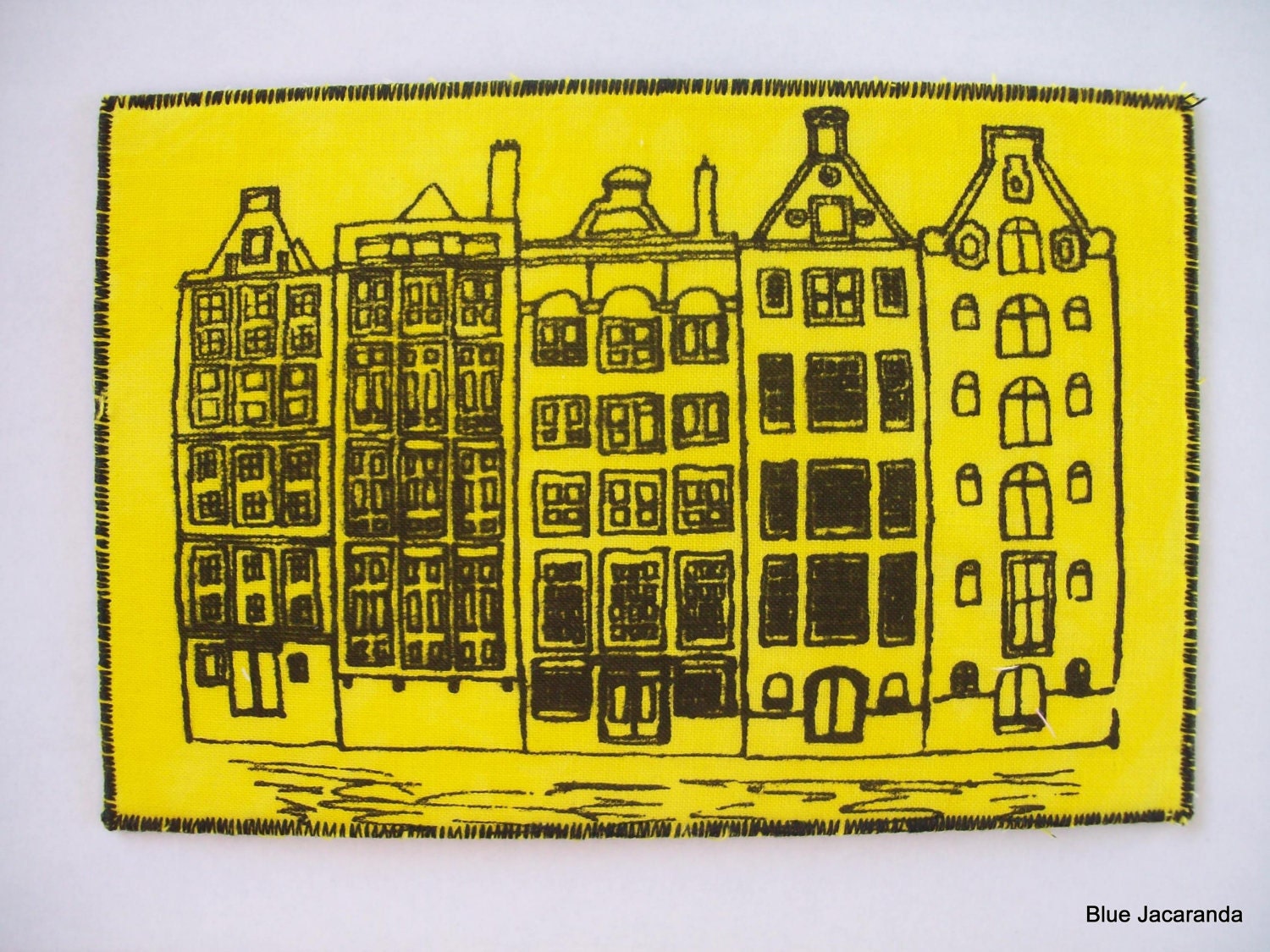 Dutch Houses Art Card Black Print on Yellow