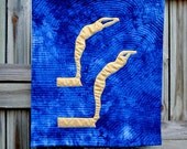 Art Quilt - Synchro Diving - Wall Hanging Blue and Gold - OOAK