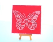 Butterfly Word Art Card - Screen Print - White on Red - Calligram