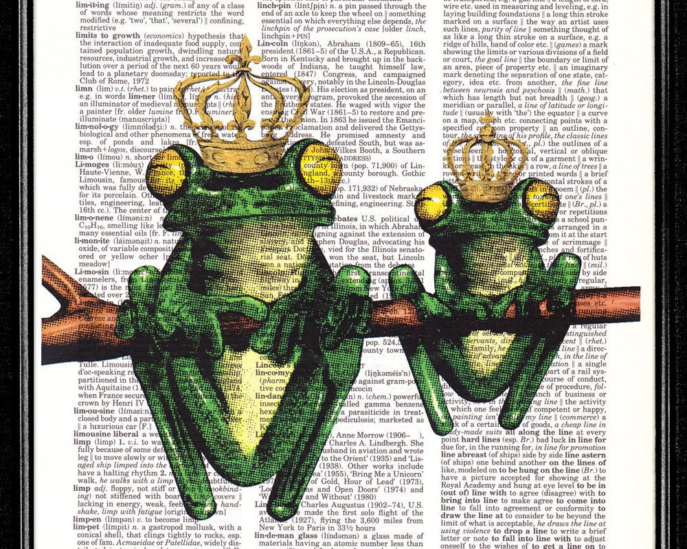 DIGITAL PRINT, GEEKERY Print Frog Art Print Geek poster, Frog illustration, Unique Art, Retro Art, Upcycled Art Print- Frog Prince & King