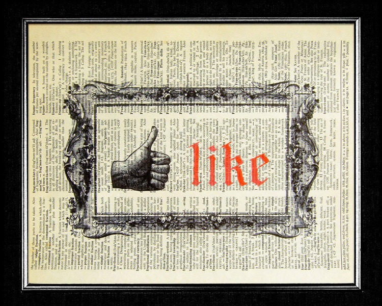 TYPOGRAPHY ART, Typography PRINT, Typography Poster, Typographical Art Painting, Typographic Art Print - Antique Style Facebook Like Button