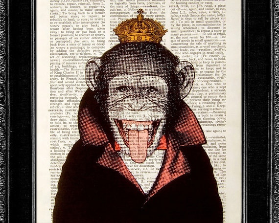 Monkey Art Print, Poster - Monkey King - ILLUSTRATION, GEEK Wall Art Wall Decor illustration Retro art dictionary print book page art print