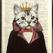 DIGITAL PRINT - Cat Kitten King - Kitten Art, Original Cat Painting, Cat Drawing, Cat Artwork, Vintage Dictionary Print Upcycled Book Print