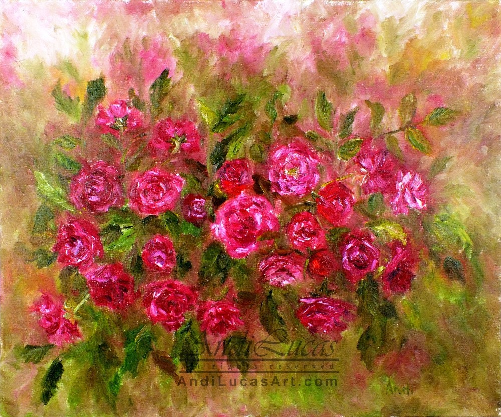 Art Print Flowers Bouquet Dark Ruby Roses Floral 12x10 - andilucasart