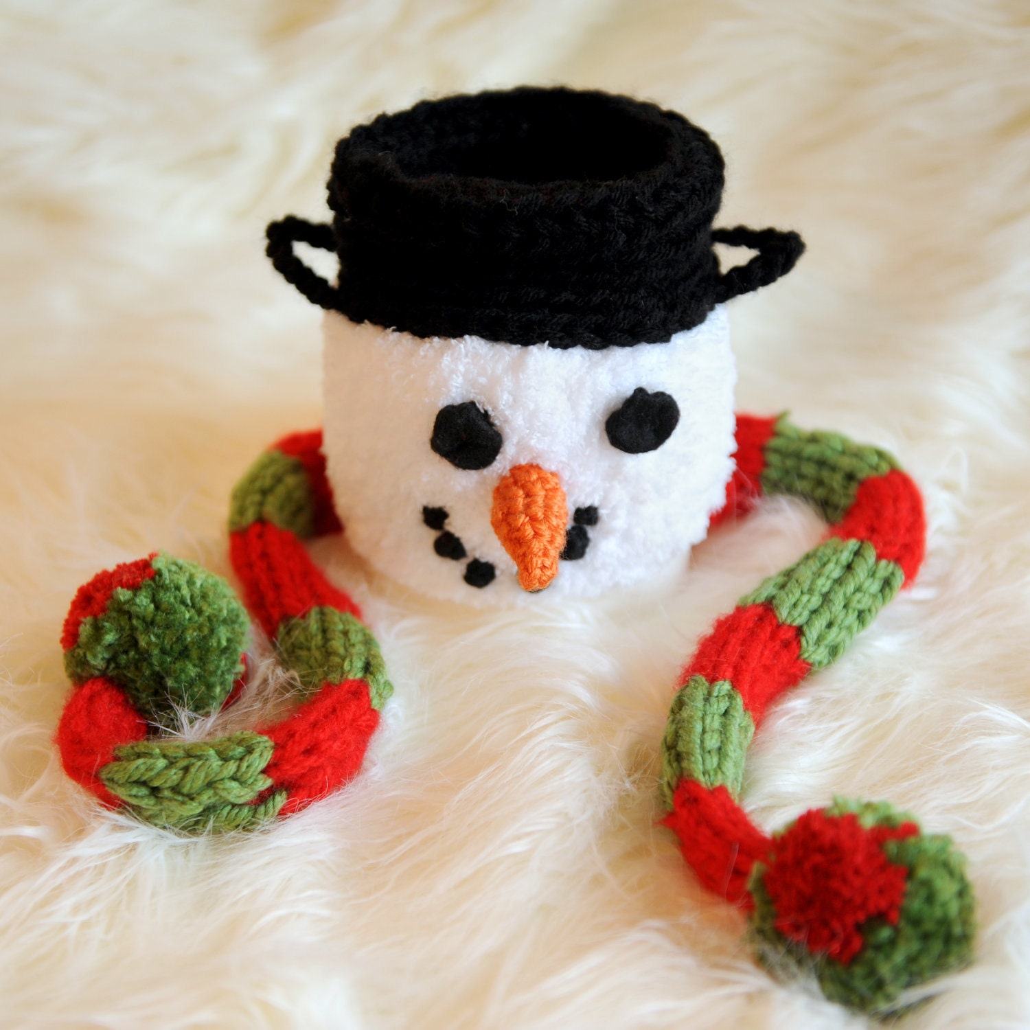 Christmas Snowman Baby hat - scarf , perfect newborn holiday photo prop and warm everyday use hat.