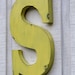 Rustic Wooden Letter,S Distressed Painted sunshine yellow,12" tall Wood Name Letters, Custom Wedding Gift