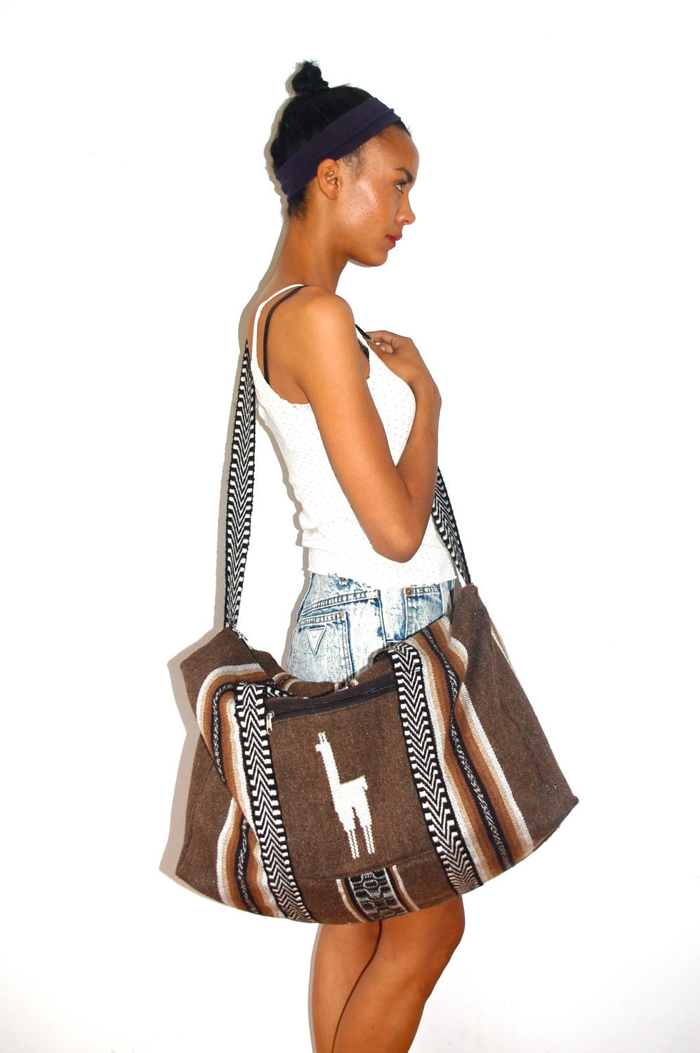 RESERVED pennykuntzman: Vtg Llama Printed Peruvian Tribal Overnight Bag