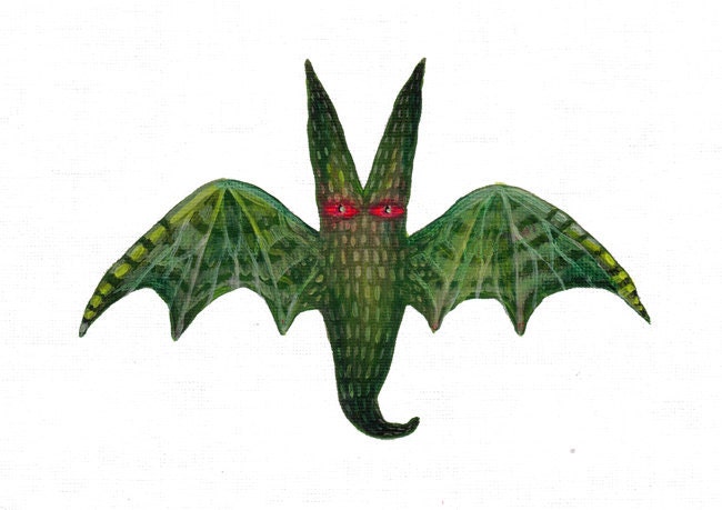 Green bat of the Dark Forest - original acrylic painting