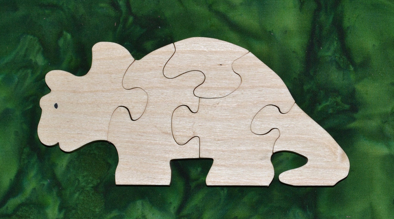 Triceratops Puzzle with Bag for Storage Handmade Educational Wood Puzzle