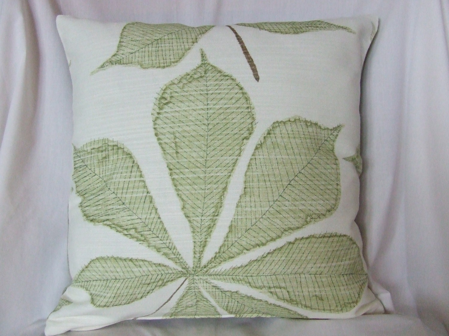 16" x 16" contemporary modern beautiful cream and green linen leafed cushion cover, scatter cushion, pillow