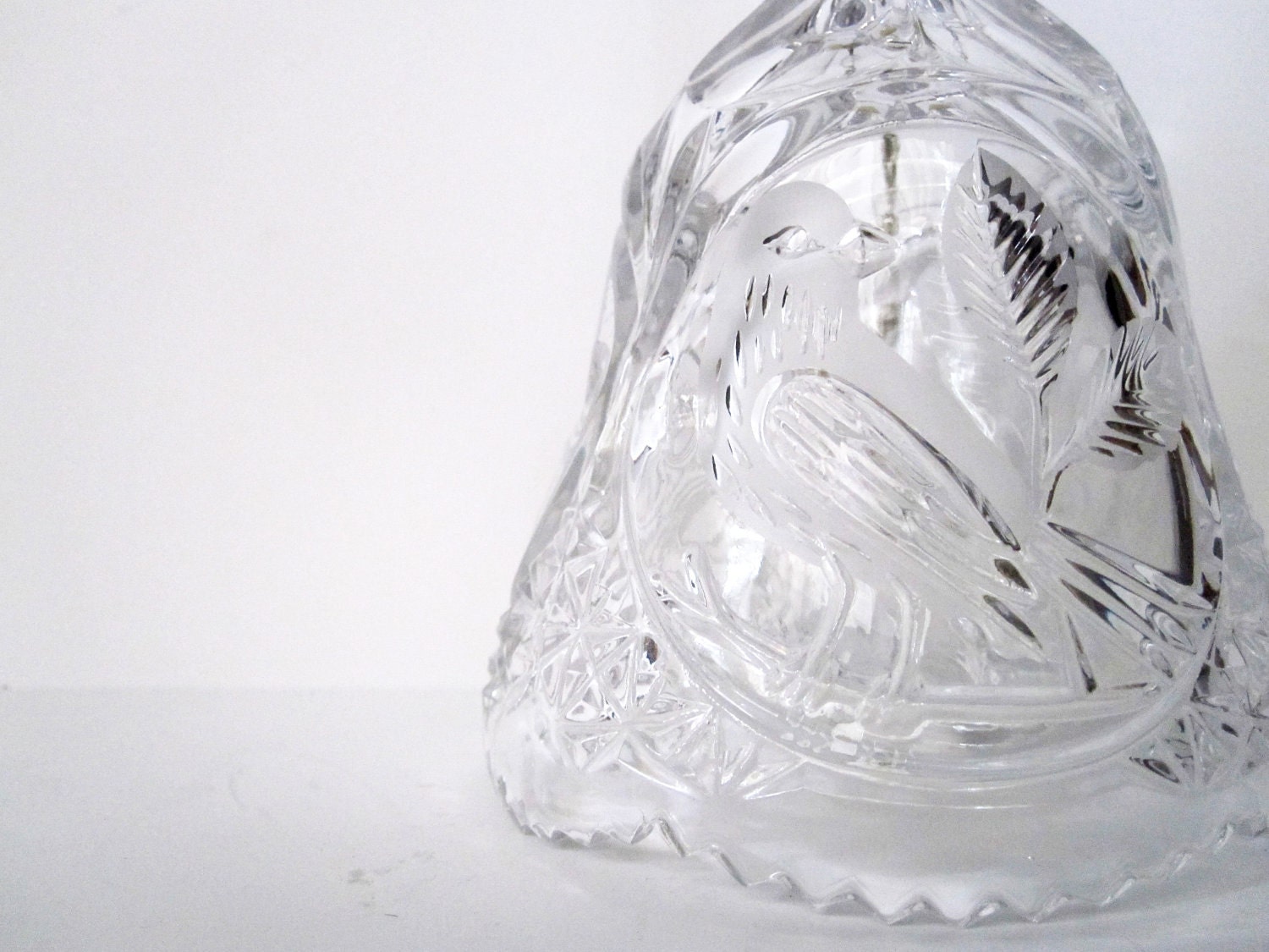 Cut Crystal Bell Ringer with Bird Motif / Design, Clear -- Vintage