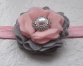 Beautiful Handmade Felt Flower Headband with Coordinating Button Center