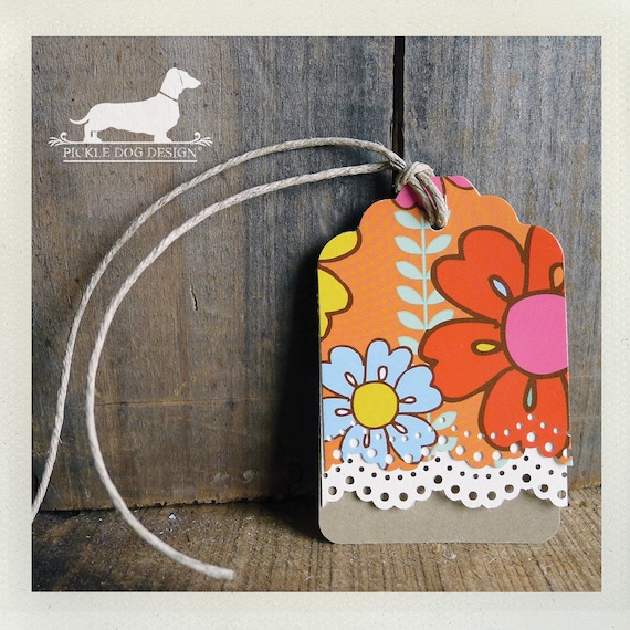 Garden Party. Gift Tags (Set of 12) -- (Spring, Vintage-Style, Flower Tags, Party Favor Tags, OOAK, Bright, Thank You Tags)