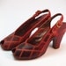 40s red snakeskin heels sling back peep toe size 6