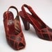 40s red snakeskin heels sling back peep toe size 6