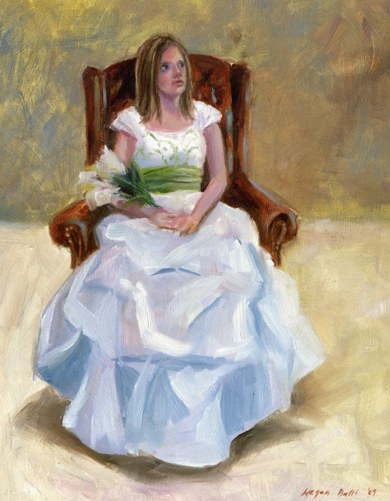 Original Oil Painting of Girl in Dress- "Waiting"- 11X14- Fine Art