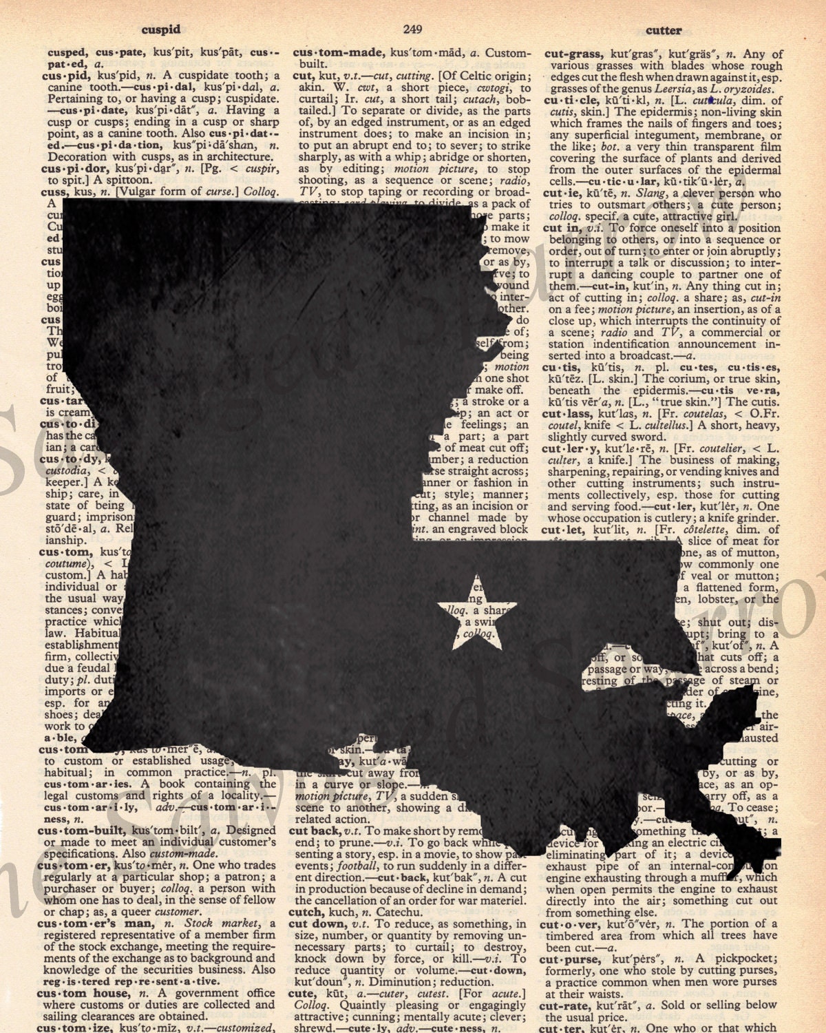 Custom Vintage Dictionary State Print - plus FREE 5x7 monogram