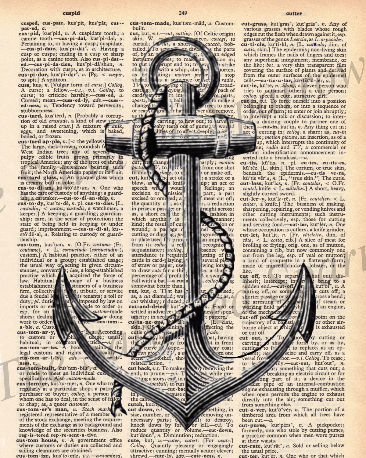 Vintage Dictionary Anchor Print -  plus FREE 5x7 monogram