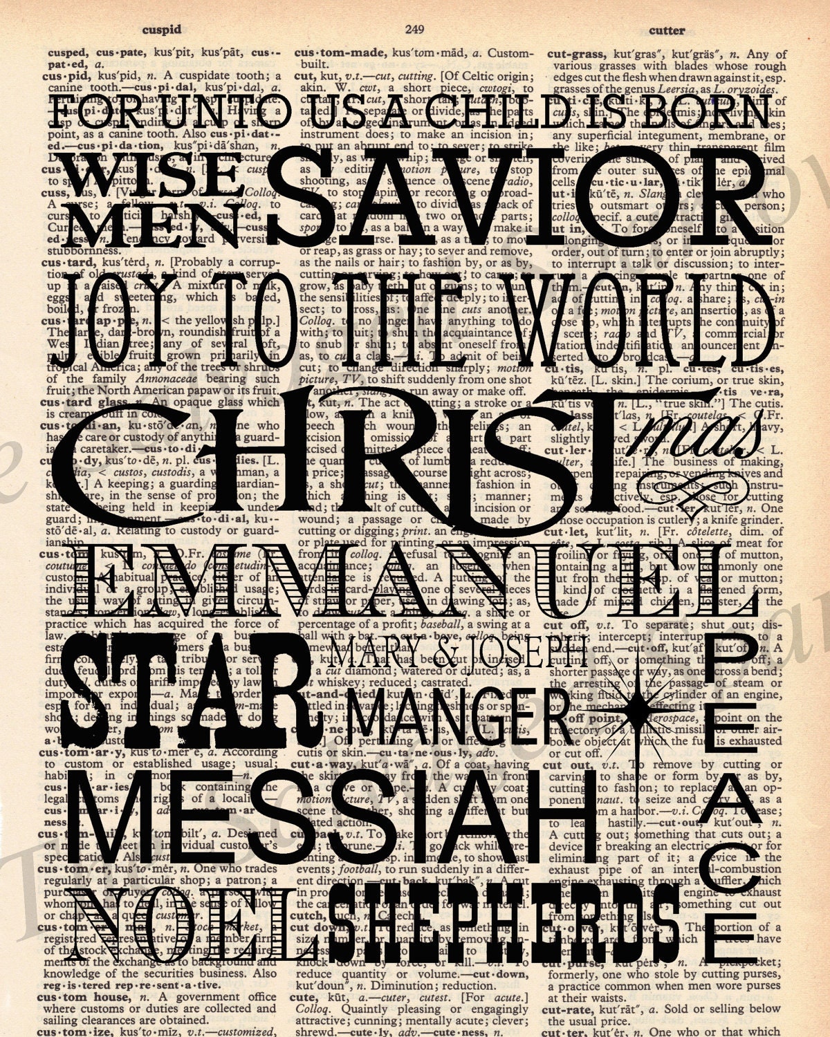 Vintage Dictionary December Christmas Subway Art Print plus FREE 5x7 monogram