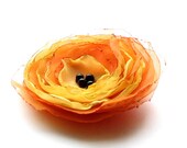 Fabric flower brooch, red yellow brooch,  satin, handmade brooch, ready to ship.