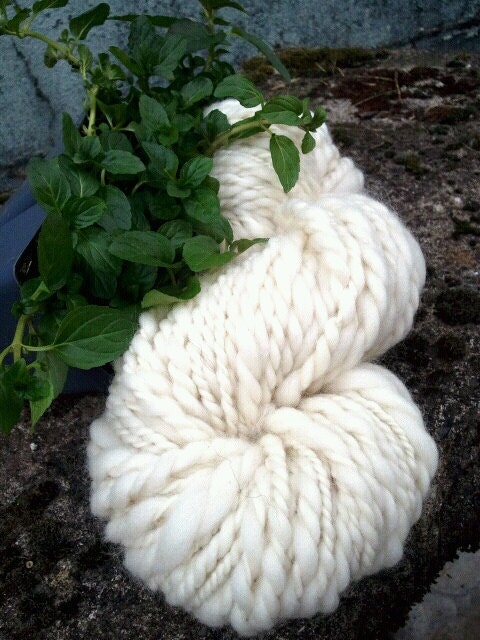 Handspun Wool Yarn, Undyed (88 yds) Natural Eco Fiber Lofty Soft Lush Skein