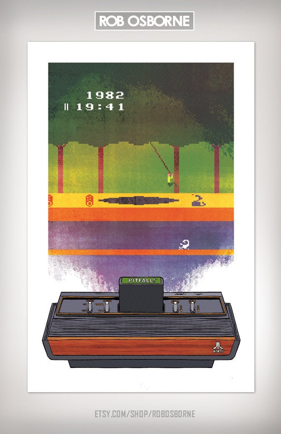 PITFALL Atari 2600 Retro Vintage Classic Video Game Art Print 11x17 by Rob Osborne
