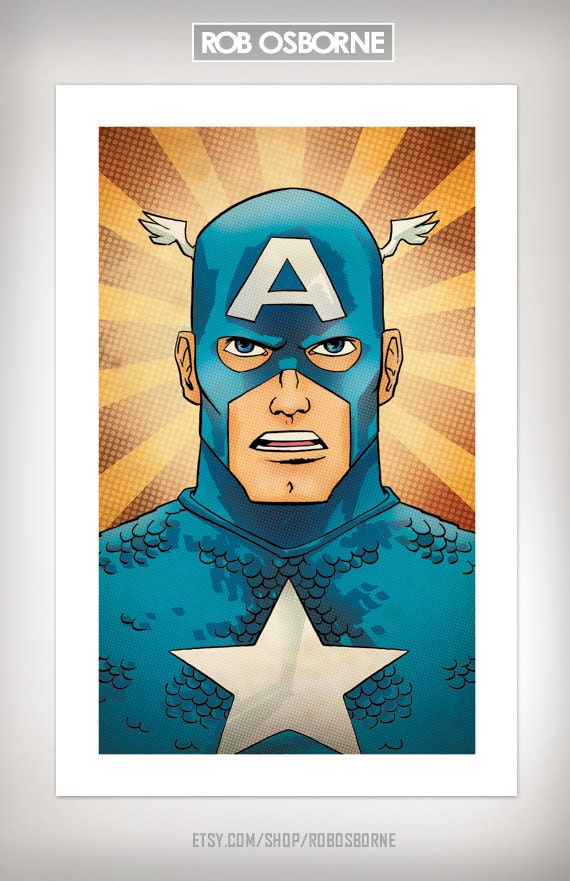 Avengers CAPTAIN AMERICA Comic Book Superhero Pop Art Print 11x17 by Rob Osborne