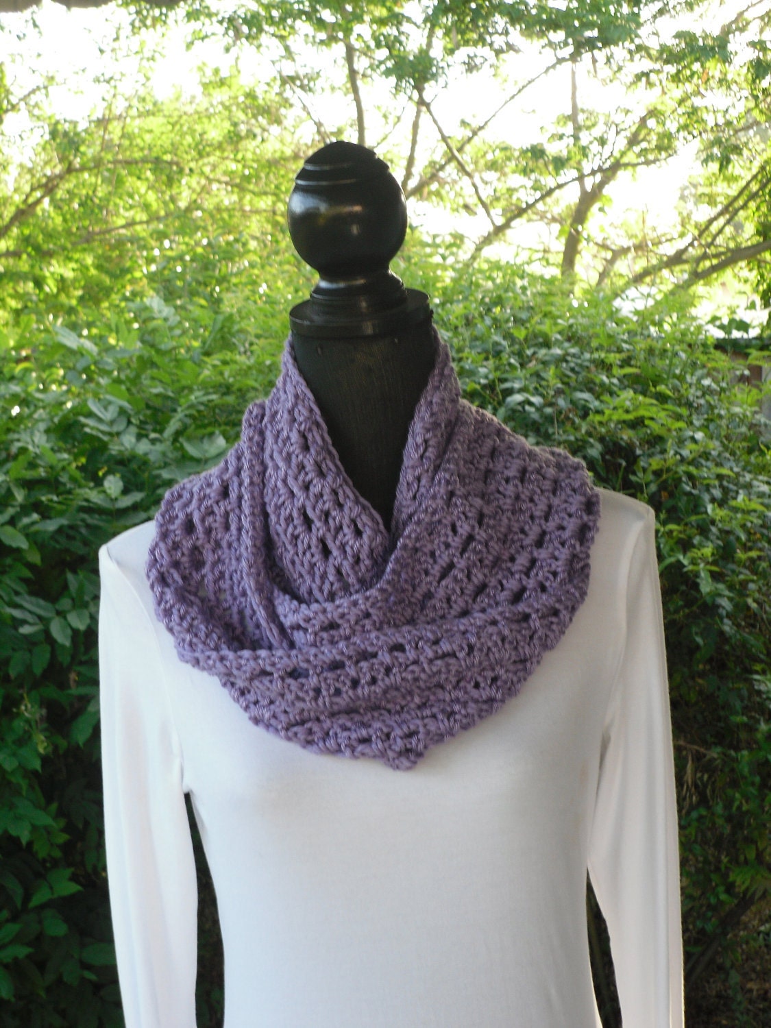 Infinity Eternity Cowl Neck Warmer Scarf Lilac Purple Cluster Crochet READY TO SHIP
