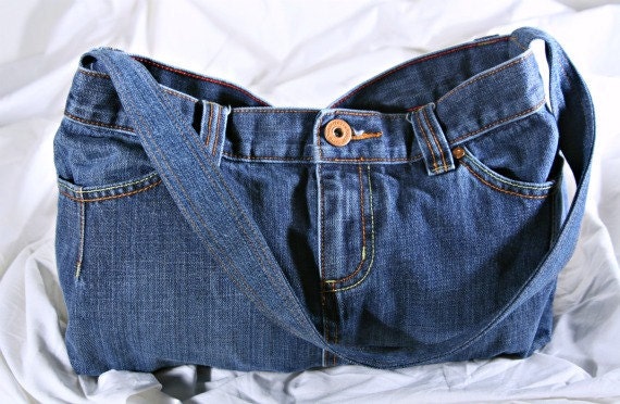 Upcycled Jean Purse, Made from Old Navy Mini Skirt, Lots of Pockets