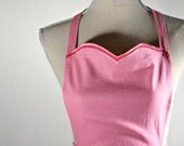 Upcycled Pink Linen Embroidery Woman's Apron, Made from a Skirt, Butterflies, Mother's Day